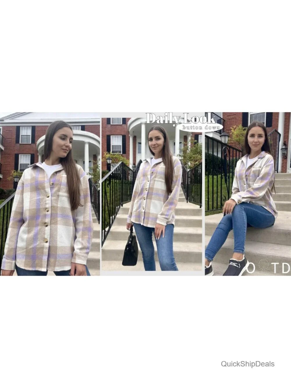 Flannel Shacket Jacket Plaid Button Down Long Sleeve Women Casual
